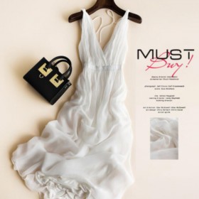 Pure Silk Beach Dress White Long Women Summer Dress